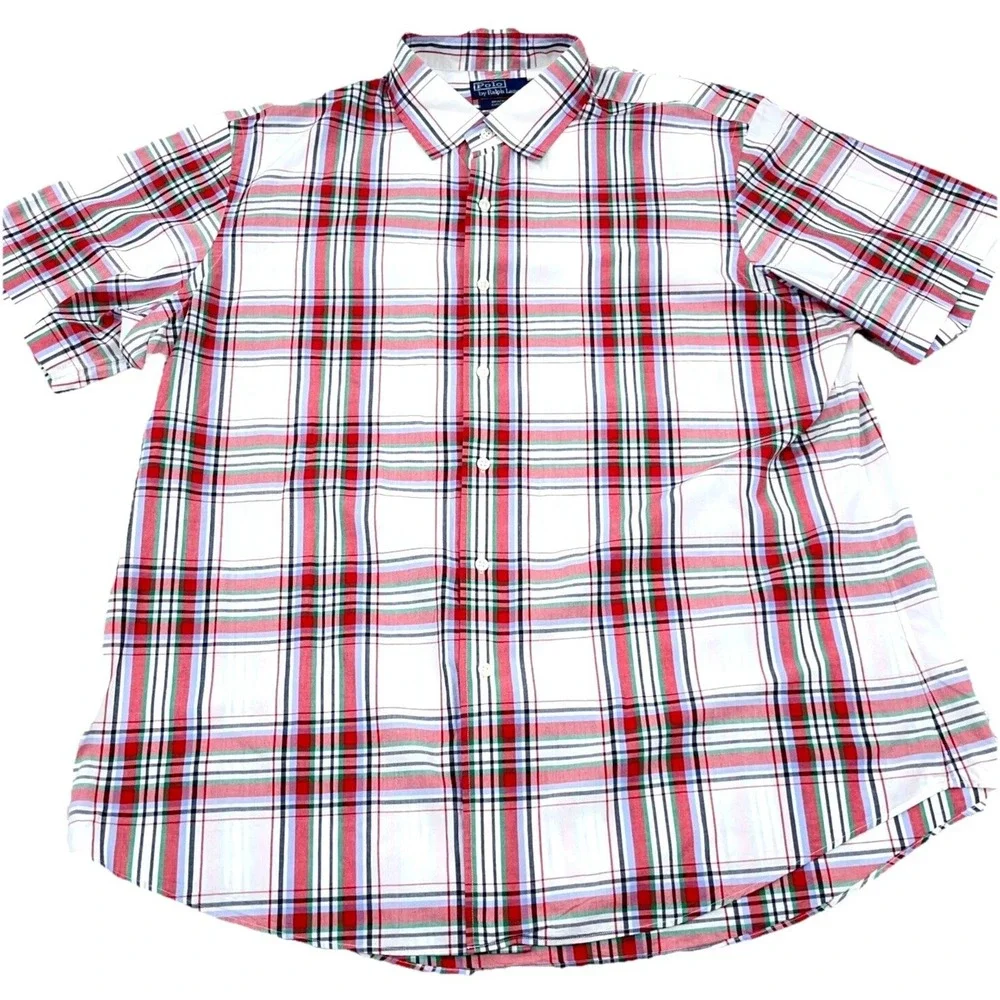 Polo Ralph Lauren Shirt Men XXL Red White Button Up‎ Camp Bradford Custom Fit